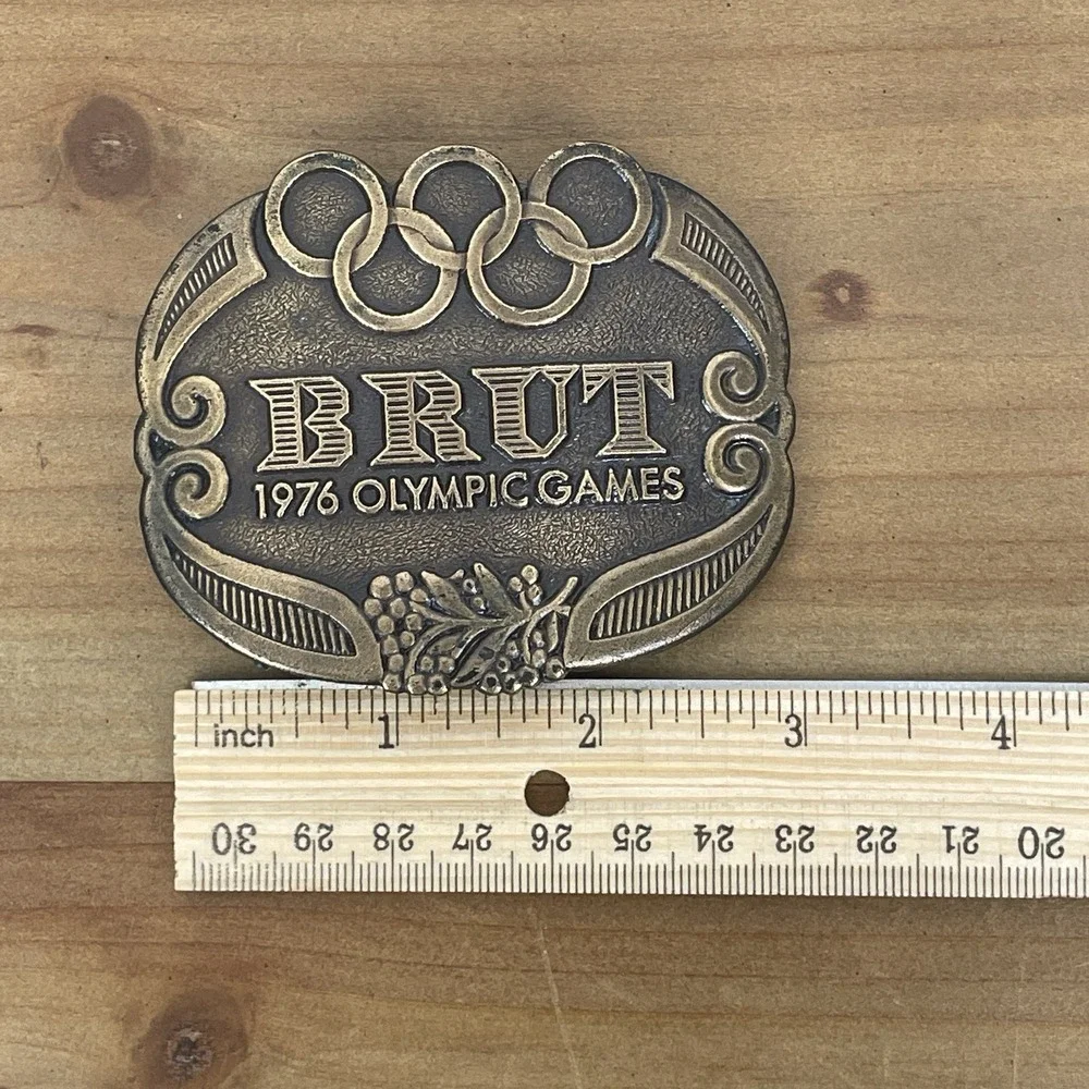 Vintage 1976 Brut‎ Montreal Olympic Games Belt Buckle Bronze Tone Western Retro